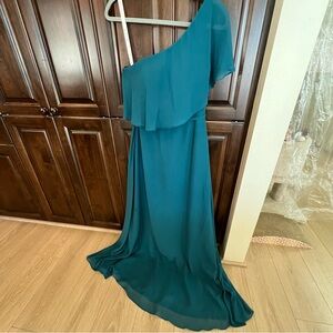 Azazie One-Shoulder Bridesmaid Dress, Peacock, 4